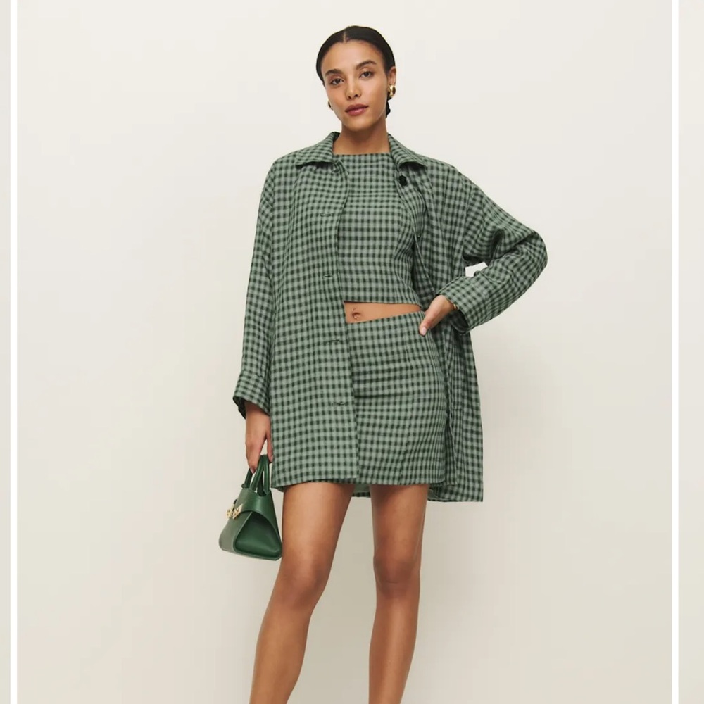 Reformation Irene Linen Jacket in Cactus Check Pattern NWT! - Picture 3 of 10